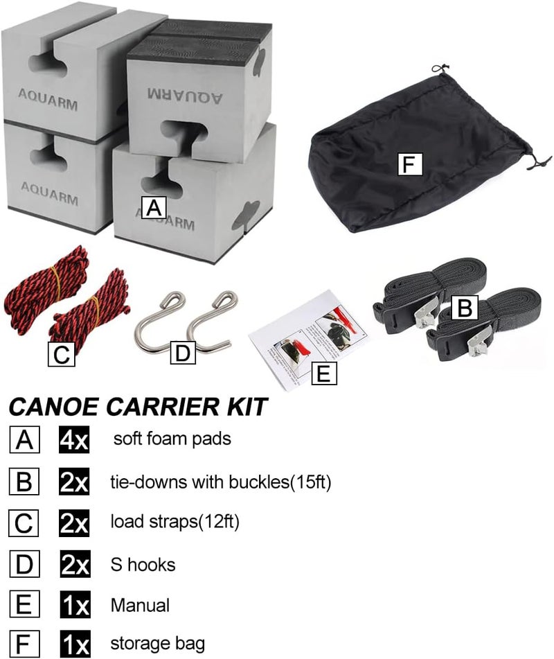 AQUARM Universal Canoe Carrier Kit Canoe Foam Block for Roof Soft Standard Replacement Car Top Roof Racks Pads with Tie-Downs, 6 inch - Image 2